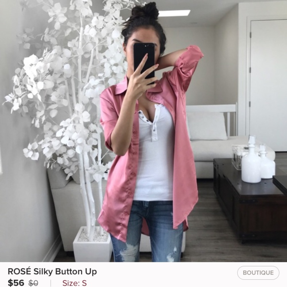 Rose silky collared blouse